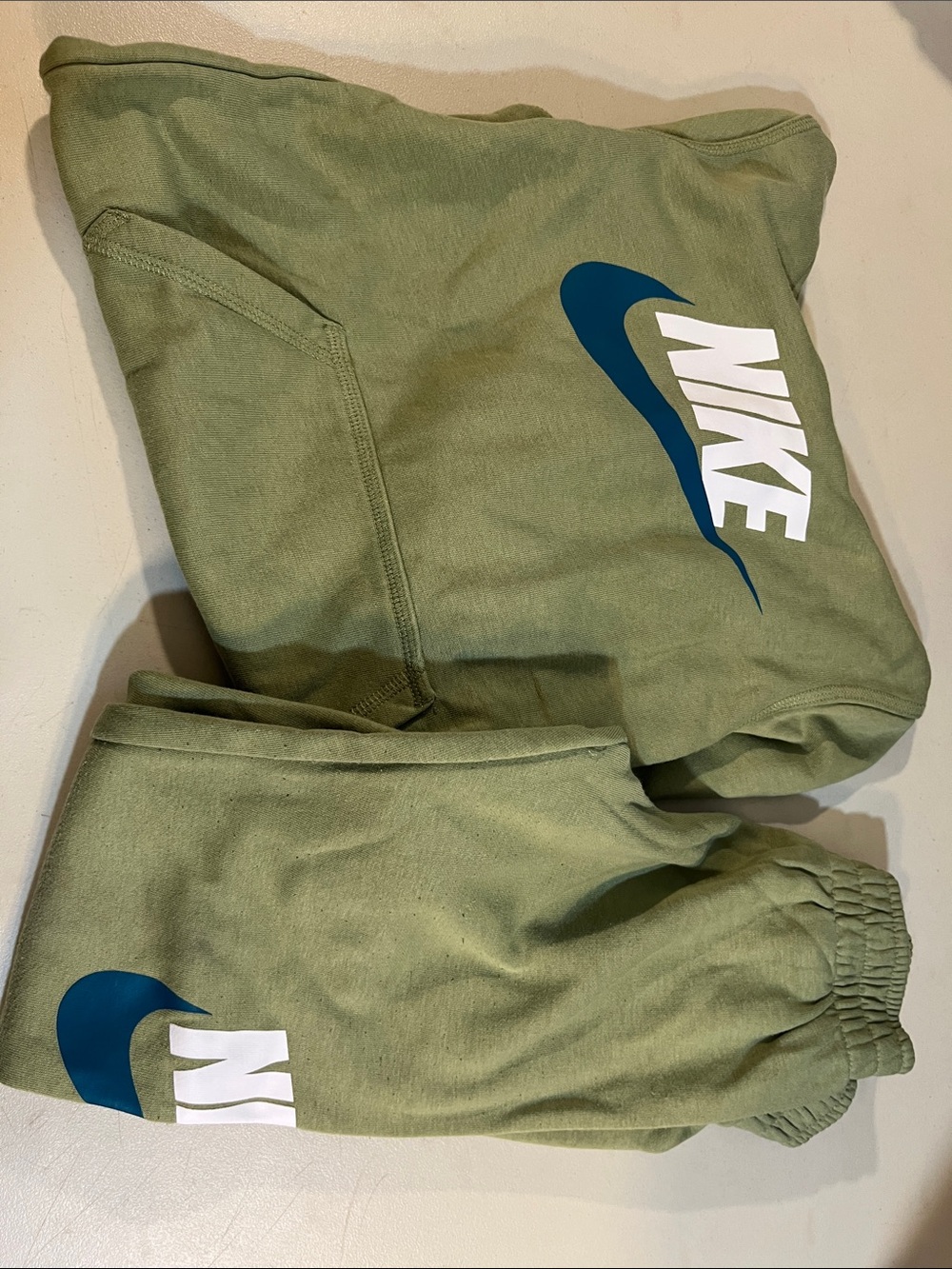 Nike Olive Green Jogger Pants with White & Blue Logo